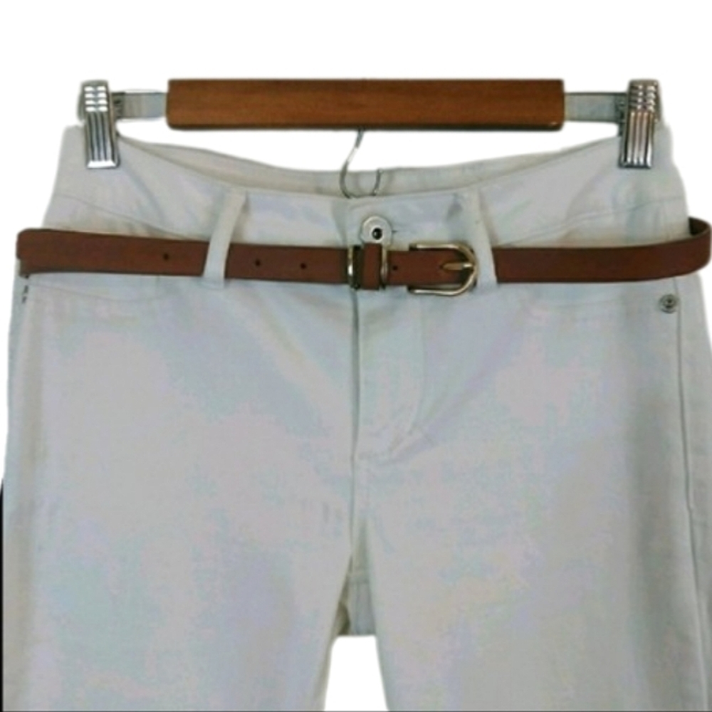 Maurices White Jeans Skinny Jeans Cotton Jegging Neutral Pants & Brown Belt - Picture 4 of 10